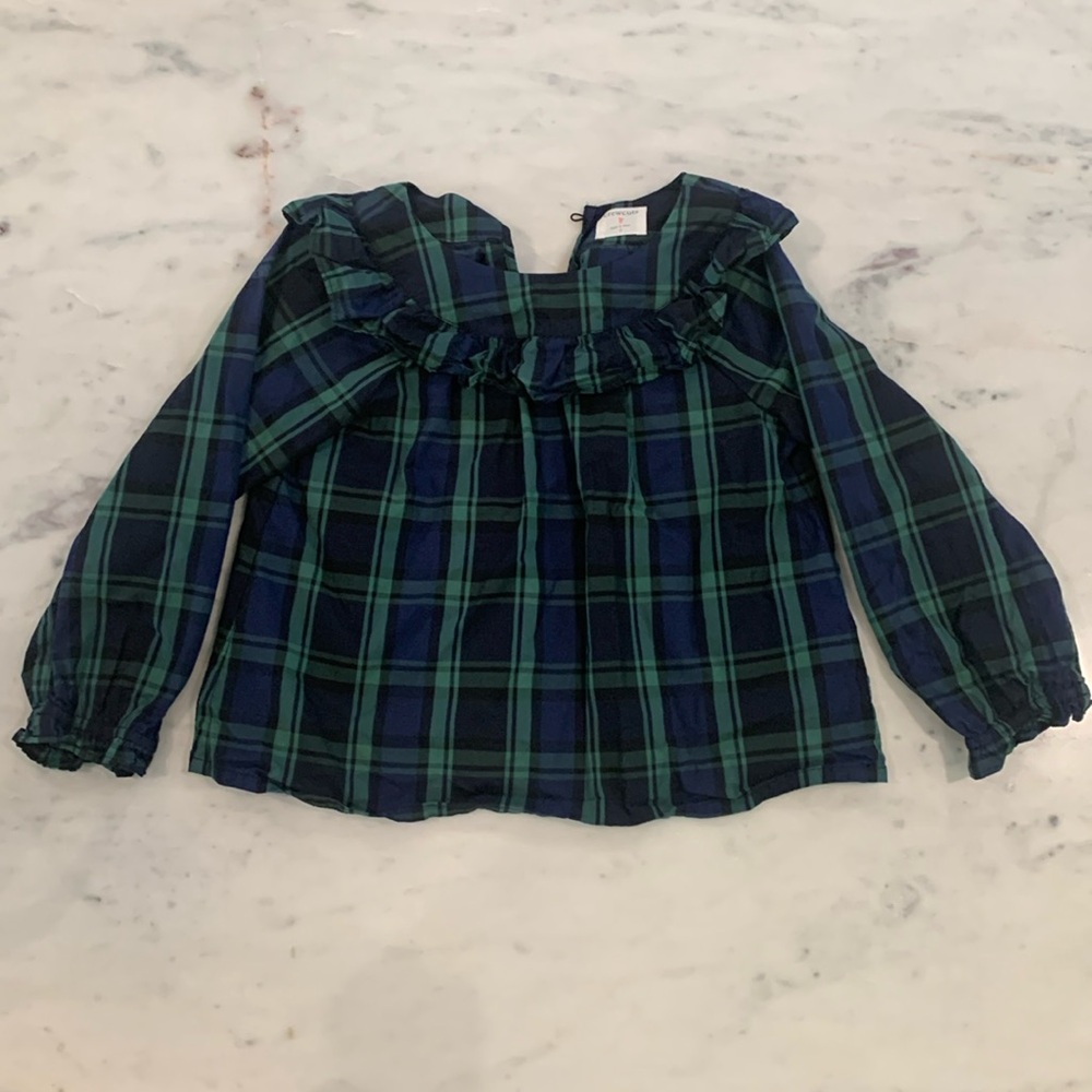 Girls J Crew Navy & Green Plaid Dress Top - size S